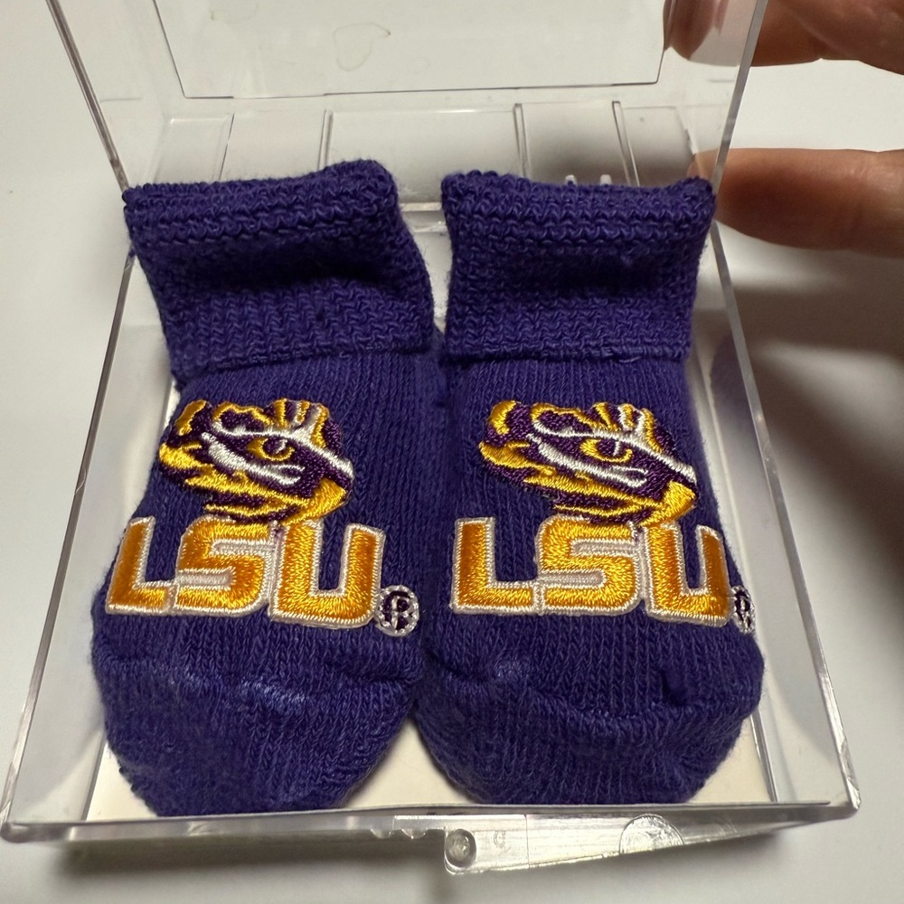 Purple vintage LSU Newborn Baby Socks